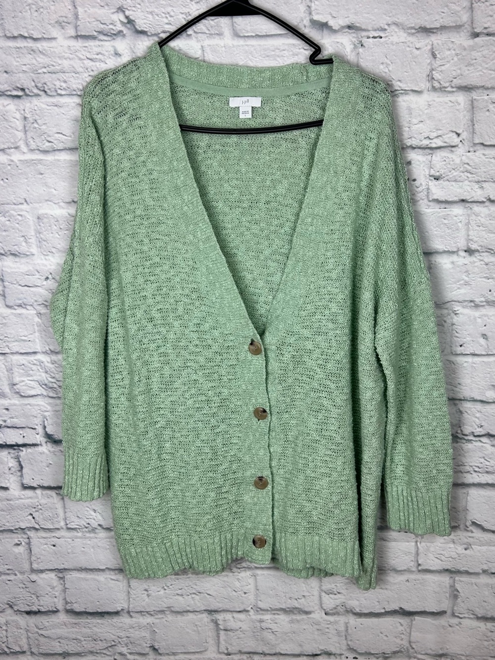 J.Jill Large Mint Green Cotton Cardigan Sweater Button Front Relaxed Boho